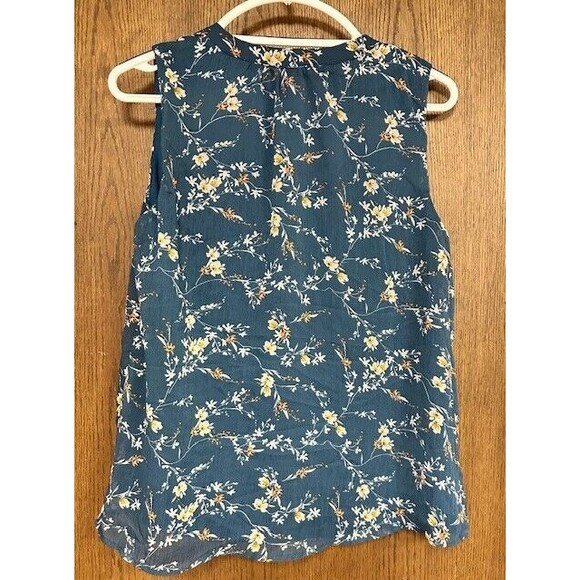 Papermoon Floral Blouse Womens Small Sleeveless Lined Teal Boho Relaxed Tunic - Picture 3 of 5